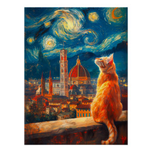 Sternennacht über Florenz   Ginger Cat Art Poster