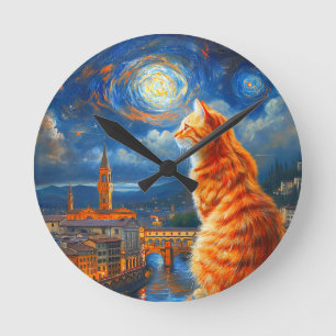 Sternennacht über Florenz Ginger Cat Art Runde Wanduhr