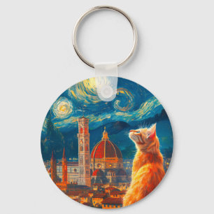 Sternennacht über Florenz Ginger Cat Art Schlüsselanhänger