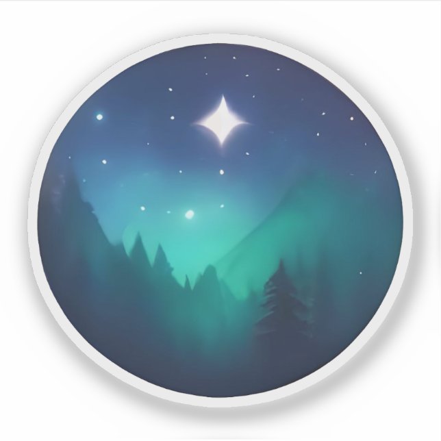 Sternennacht über mystische Kiefern Aufkleber (Vorderseite)