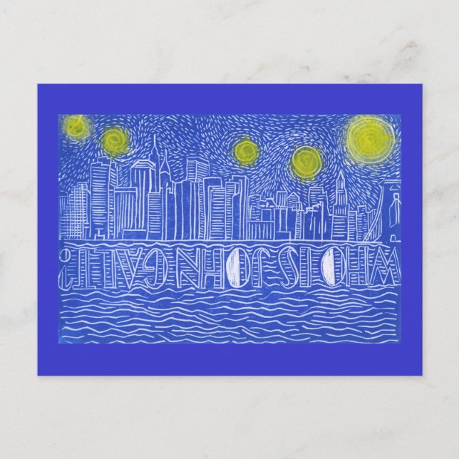 Sternennacht über New York... Wer ist John Galt? Postkarte (Vorderseite)