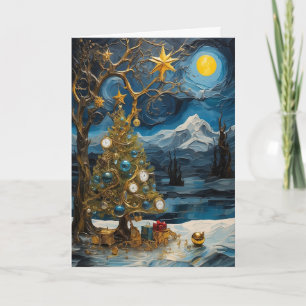 Sternennacht-Uhr-Weihnachtskarte Abstrakte Zeit Karte
