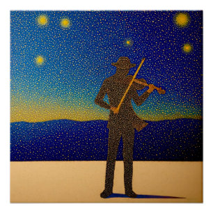 Sternennacht Violinist - Pointillismus Stil Poster