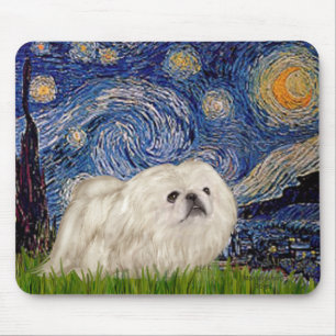 Sternennacht - Weißer Pekinese 4 Mousepad