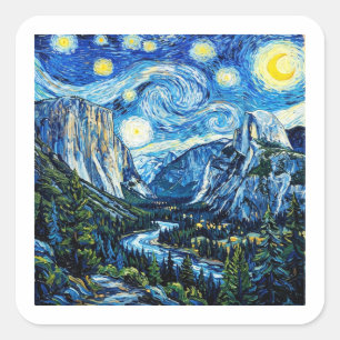 Sternennacht Yosemite-Nationalpark Quadratischer Aufkleber