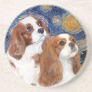 Sternennacht - Zwei Blenheim Cavalier King Charles Sandstein Untersetzer
