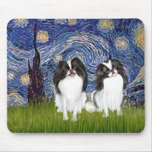 Sternennacht - Zwei japanische Chins (SW) Mousepad