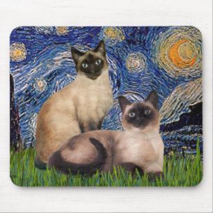 Sternennacht - Zwei siamesische Katzen (Choc Pt) Mousepad