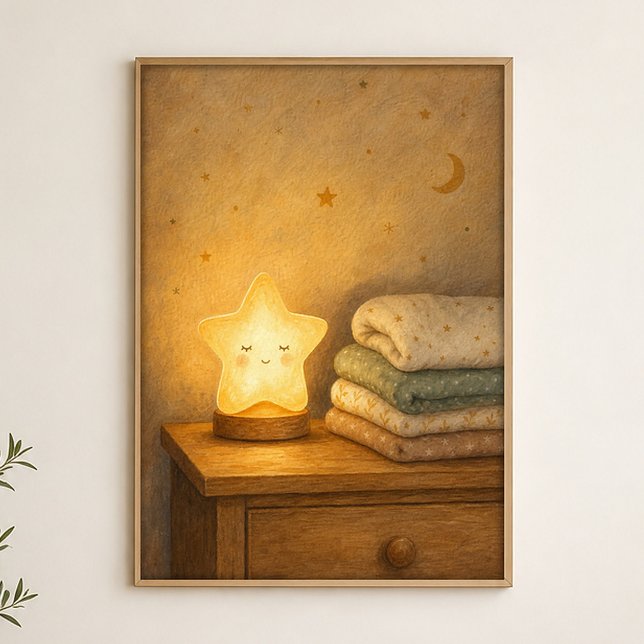 Sternennachtlicht auf der Kommode Wasserfarbenpost Poster (Shown framed for scale. Poster ships unframed; frames are an optional add-on.)