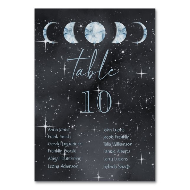 Sternennachtsmond-Phasen Celestial Wedding Tischnummer (Vorderseite)