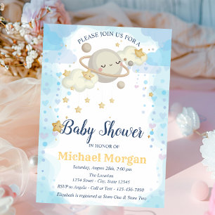 Sternenplanet Wolken Blau Baby Shower Einladung