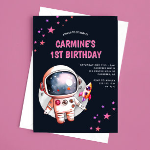 Sternenraum Raketenschiff 1. Geburtstag Einladung