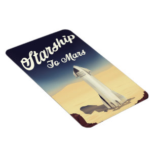 Sternenschiff zum Mars im Vintage-Stil Weltraumrei Magnet