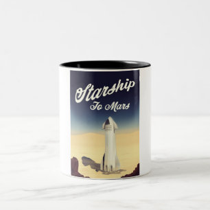 Sternenschiff zum Mars im Vintage-Stil Weltraumrei Zweifarbige Tasse