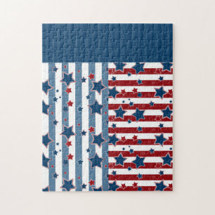 Sternenstrippte Muster in Rot und Blau werfen Puzzle