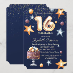 Sternentorte Konfetti Sweet 16 Party Einladung