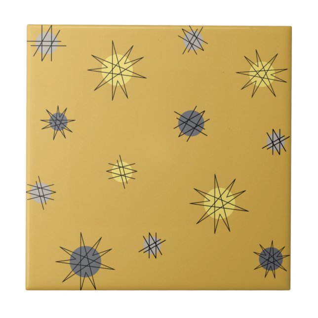 Sternexplosion des Atomzeitalters Ochre Gray Fliese (Vorderseite)