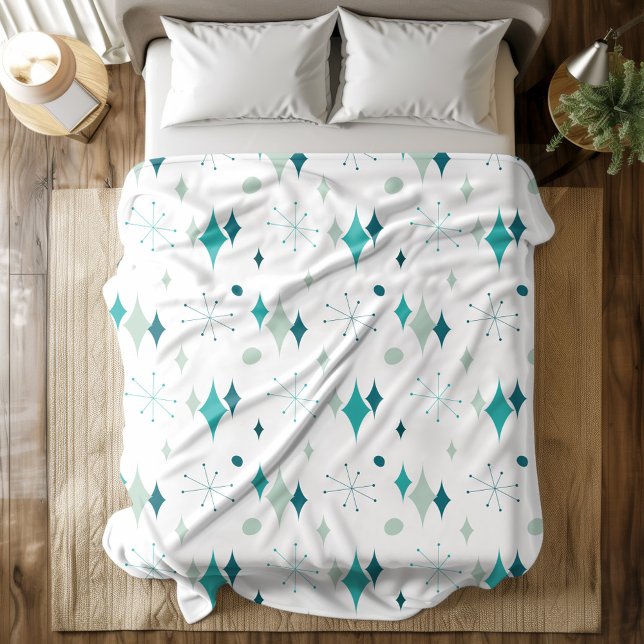 Sternexplosion Mitte Jahrhundert Modernes Muster A Fleecedecke (Starburst Mid Century Modern Pattern Teal Aqua Fleece Blanket)