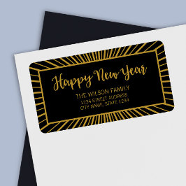 Sternexplosion Script Black Happy New Year Address Adressaufkleber