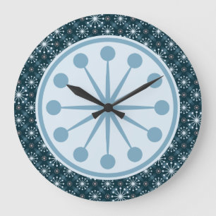 Sternexplosion und Linien Mitte Jahrhundert Blau Große Wanduhr