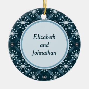 Sternexplosion und Linien Mitte Jahrhundert Blau Keramikornament