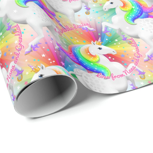 Sternexplosion Unicorn Princess Rainbow Geschenkpapier (Rolleneckpunkt)