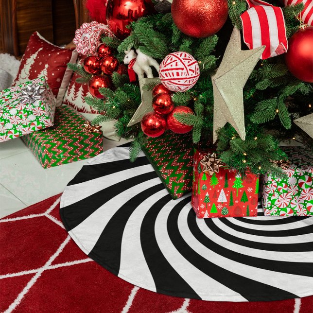 Sternexplosion Weiß und Schwarz Twirl Polyester Weihnachtsbaumdecke (White and Black Starburst Twirl Brushed Polyester Tree Skirt)