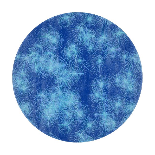 Sternexplosionen aus Eiskristall, blauer Hintergru Schneidebrett (Vorderseite)