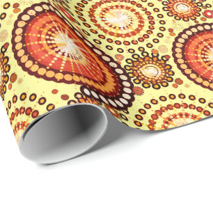 Sternexplosionen und Zahnräder, braun und gelb Geschenkpapier