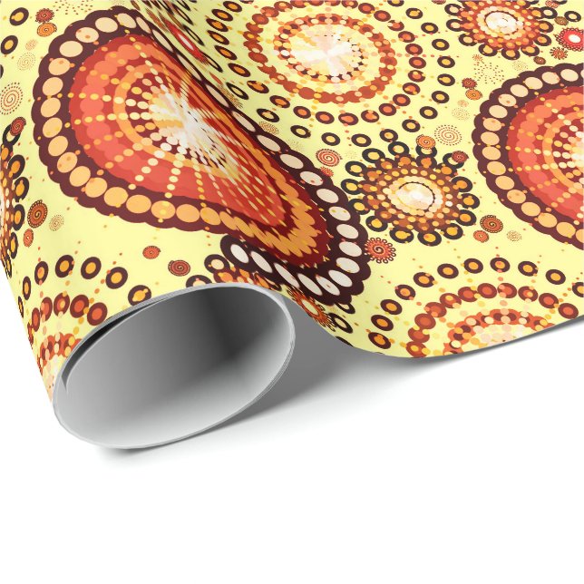 Sternexplosionen und Zahnräder, braun und gelb Geschenkpapier (Rolleneckpunkt)