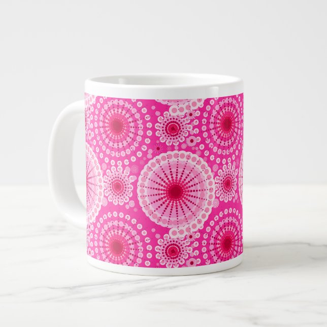 Sternexplosionen und Zahnräder, Fuchsienrosa und M Jumbo-Tasse (Vorderseite Links)