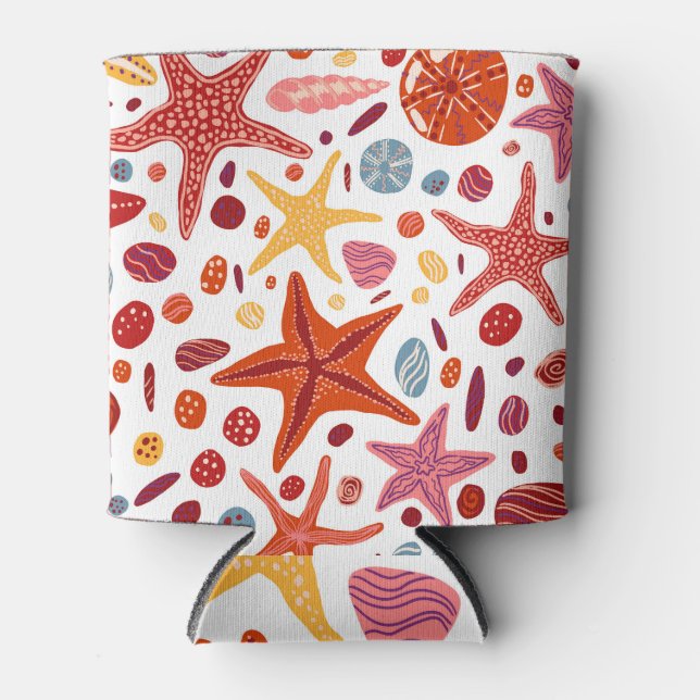 Sternfische, Muscheln, Steine Nahtlose Muster. Dosenkühler (Vorderseite)