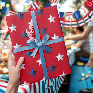 Sternförmig weiß blau rot große Sterne Americana Geschenkpapier