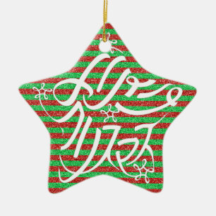 Sternförmige Weihnachtsgrüße-Typografie in 9 Sprac Keramik Ornament