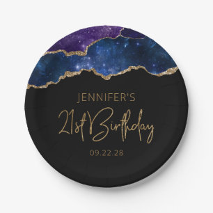 Sternförmiger Achat Geode Blau Lila 21. Geburtstag Pappteller