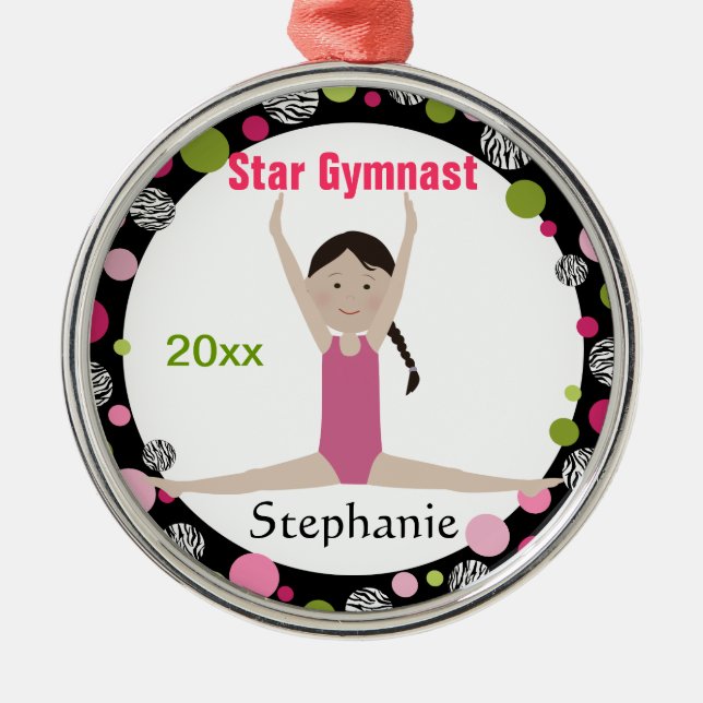 Sterngymnast-Andenken-Rosa und Grün Silbernes Ornament (Vorne)