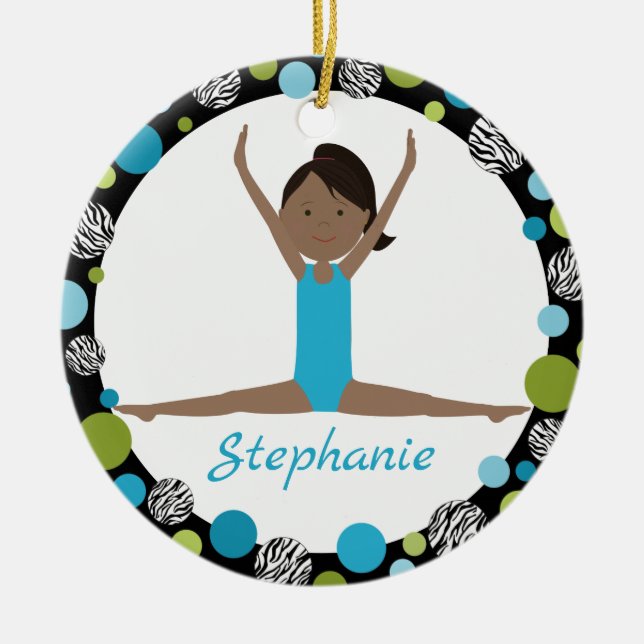 Sterngymnast-dunkles Haar-Pferdeschwanz im Aqua Keramikornament (Vorne)