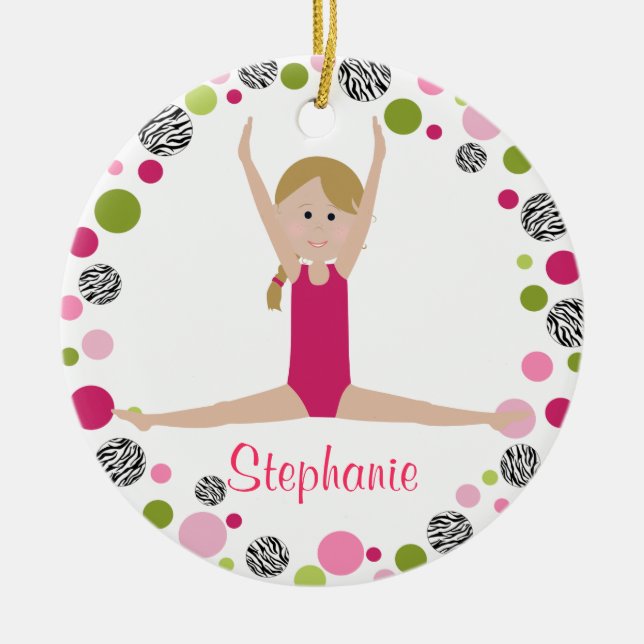 SternGymnast in den Rosa personalisiert Keramik Ornament (Vorne)