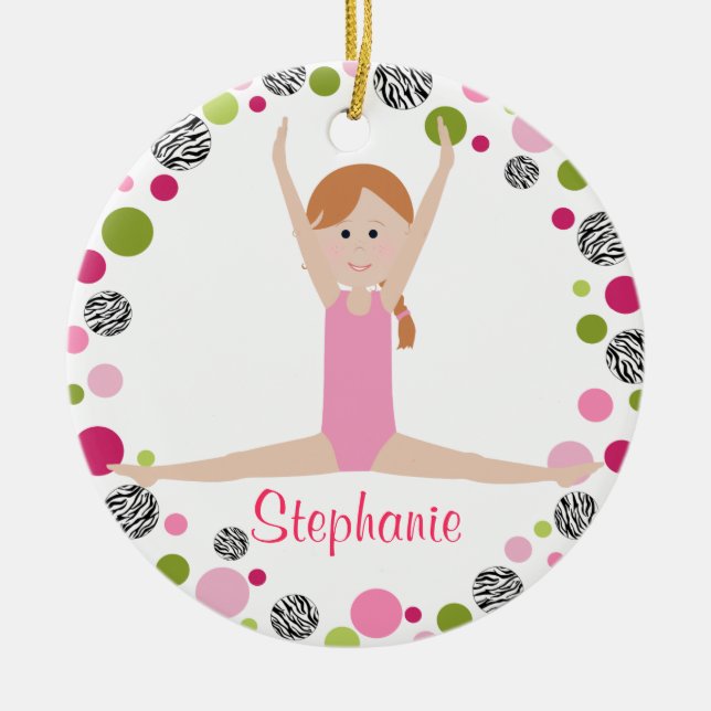 SternGymnast in den Rosa personalisiert Keramik Ornament (Vorne)
