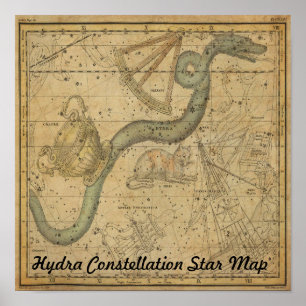 Sternkarte der Hydra-Konstellation Vintage-Astrono Poster