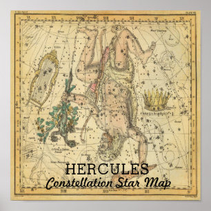 Sternkarte des Sternbildes Herkules Krone Lyra Poster