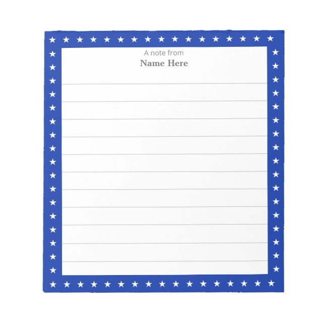 Sternmuster auf Royal Blue Frame Lined Notepad Notizblock (Vorderseite)
