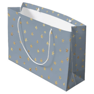 Sternmuster Gold Grau 9BAABA große Geschenktasche Geschenktüte