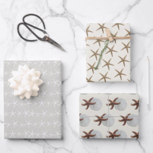 Sternmuster Grau Beige Für Jeden Anlass Geschenkpapier Set