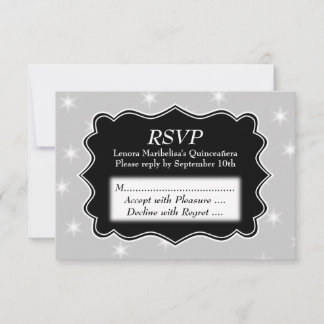 Sternmuster in Grau und Weiß Quinceanera RSVP Karte