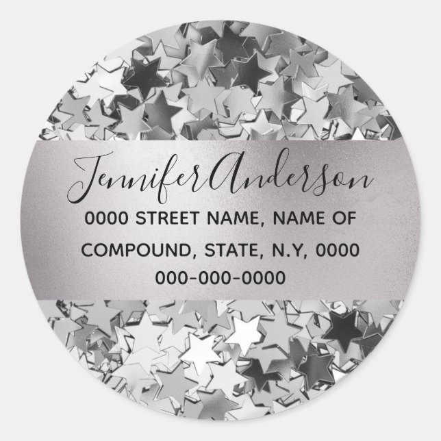 Sternmuster Silber Collage schimmern strahlend DIY Runder Aufkleber (Vorderseite)