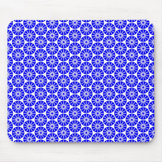 Sternrad Muster - Blau auf Weiß Mousepad (Vorne)