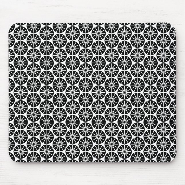 Sternrad Muster - Schwarz auf Weiß Mousepad (Vorne)