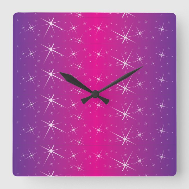 Sternrosa Muster Quadratische Wanduhr (Vorderseite)