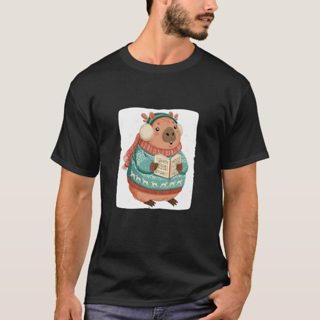 Sternsängender Capybara in Weihnachtspullover T-Shirt (Vorderseite)
